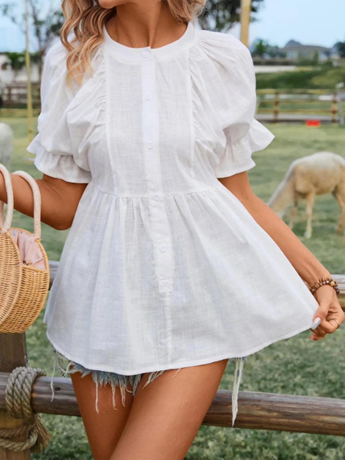 Fresh Short Sleeve White Peplum Top