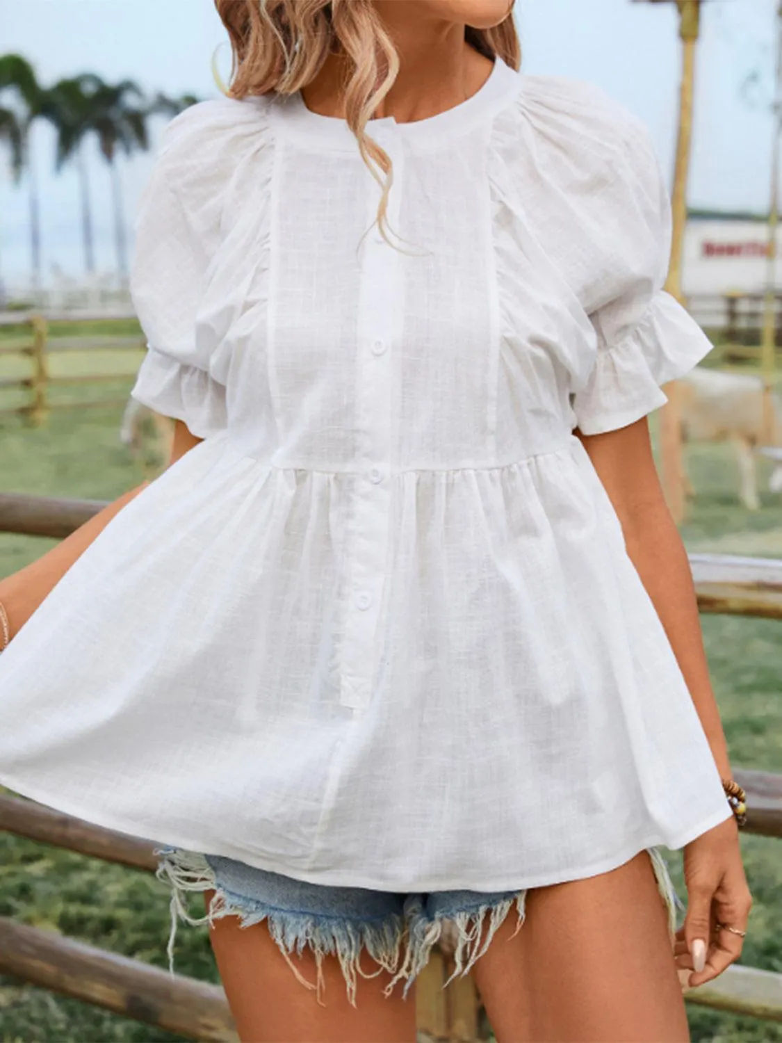 Fresh Short Sleeve White Peplum Top
