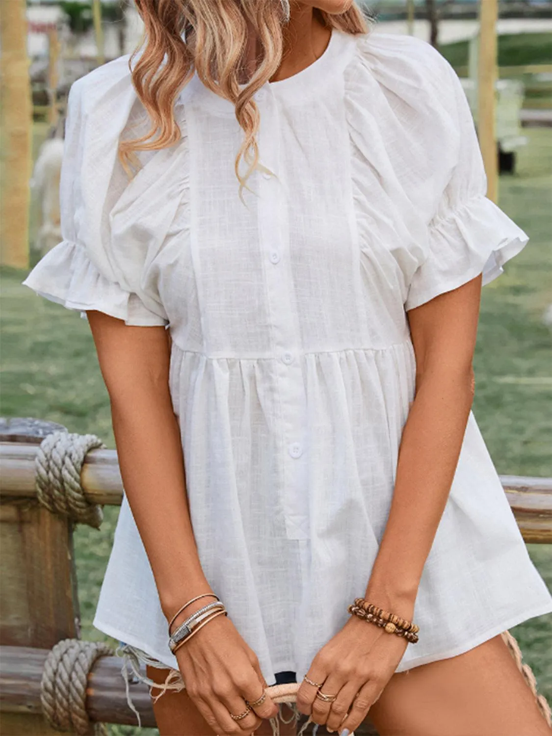 Fresh Short Sleeve White Peplum Top