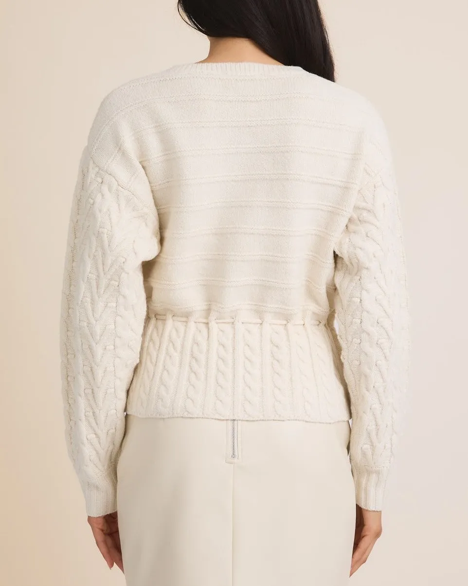Front Ties Open Knit Sweater - White