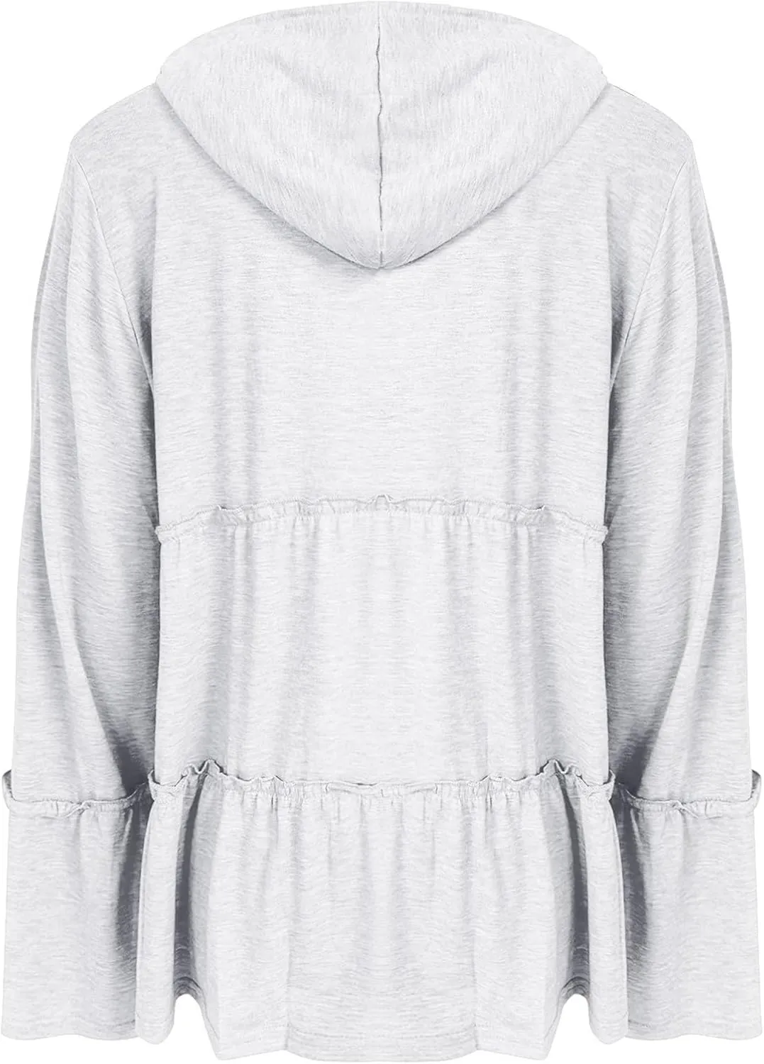 Full Zip Up Hoodie for Women Pleated Flowy Tiered Ruffle Hooded Shirt Lightweight Jacket Long Sleeve Babydoll Top Blouse