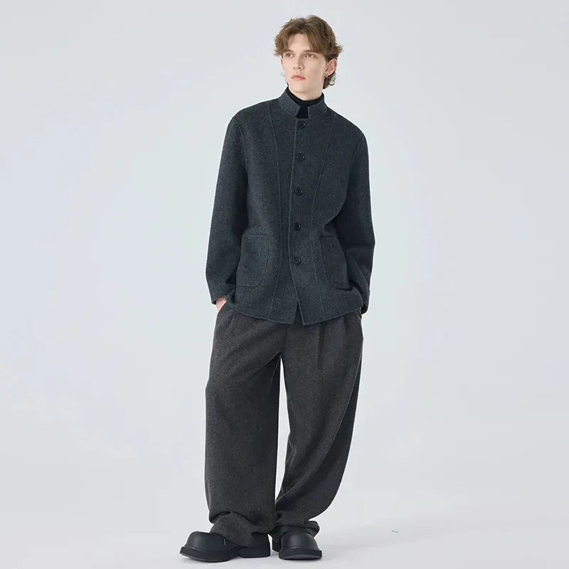Gray Wool Stand Collar Jacket