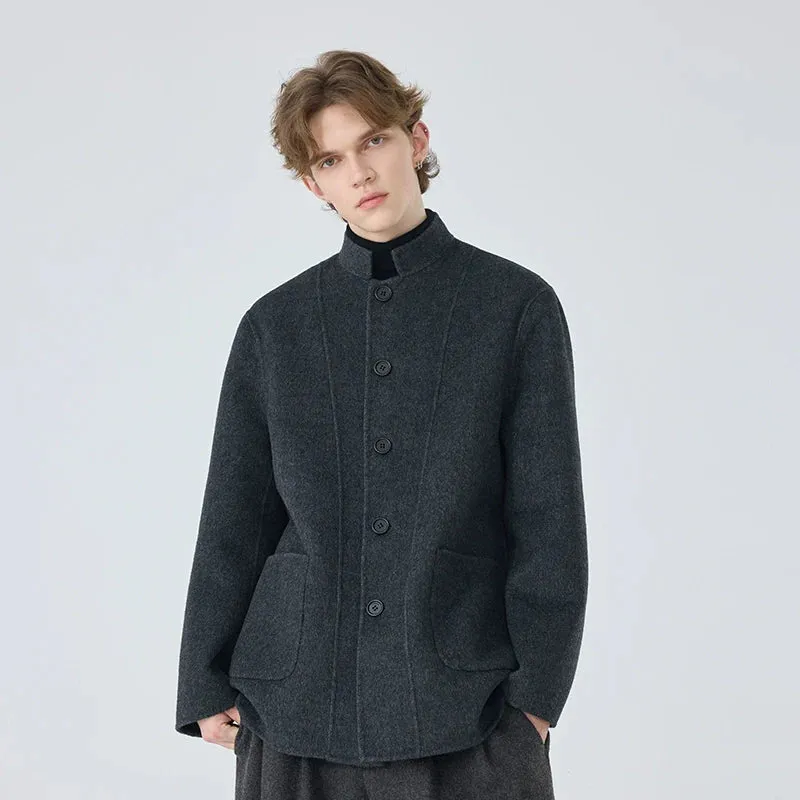 Gray Wool Stand Collar Jacket