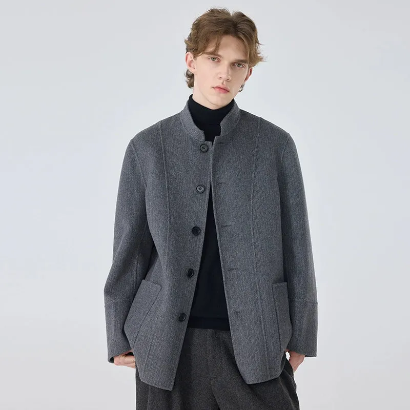 Gray Wool Stand Collar Jacket