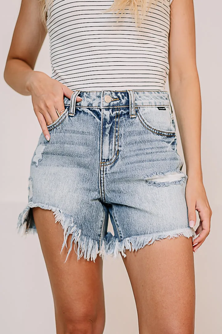 High Rise Uneven Hem Shorts