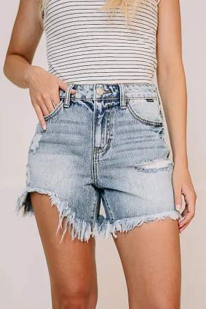 High Rise Uneven Hem Shorts