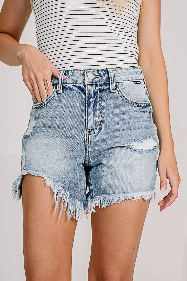 High Rise Uneven Hem Shorts