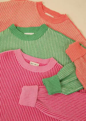 Keeping Track Knit Sweater - Pink & Orange