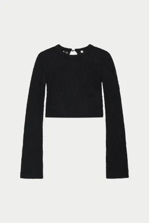 LADDER KNIT LONG SLEEVE TOP - BLACK