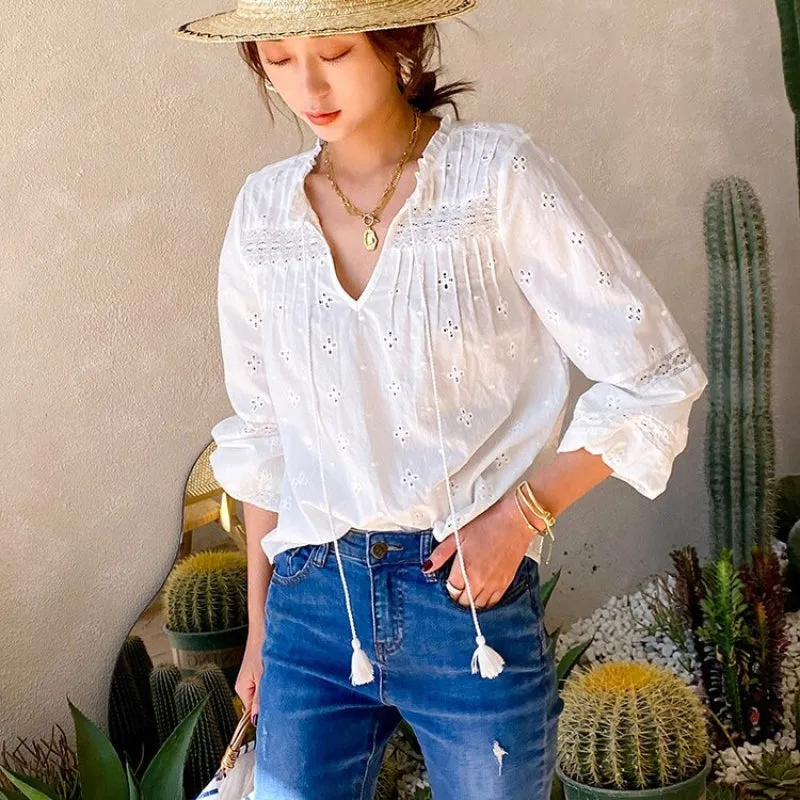 Light and Breezy Bohemian V-Neck Summer Floral Blouse