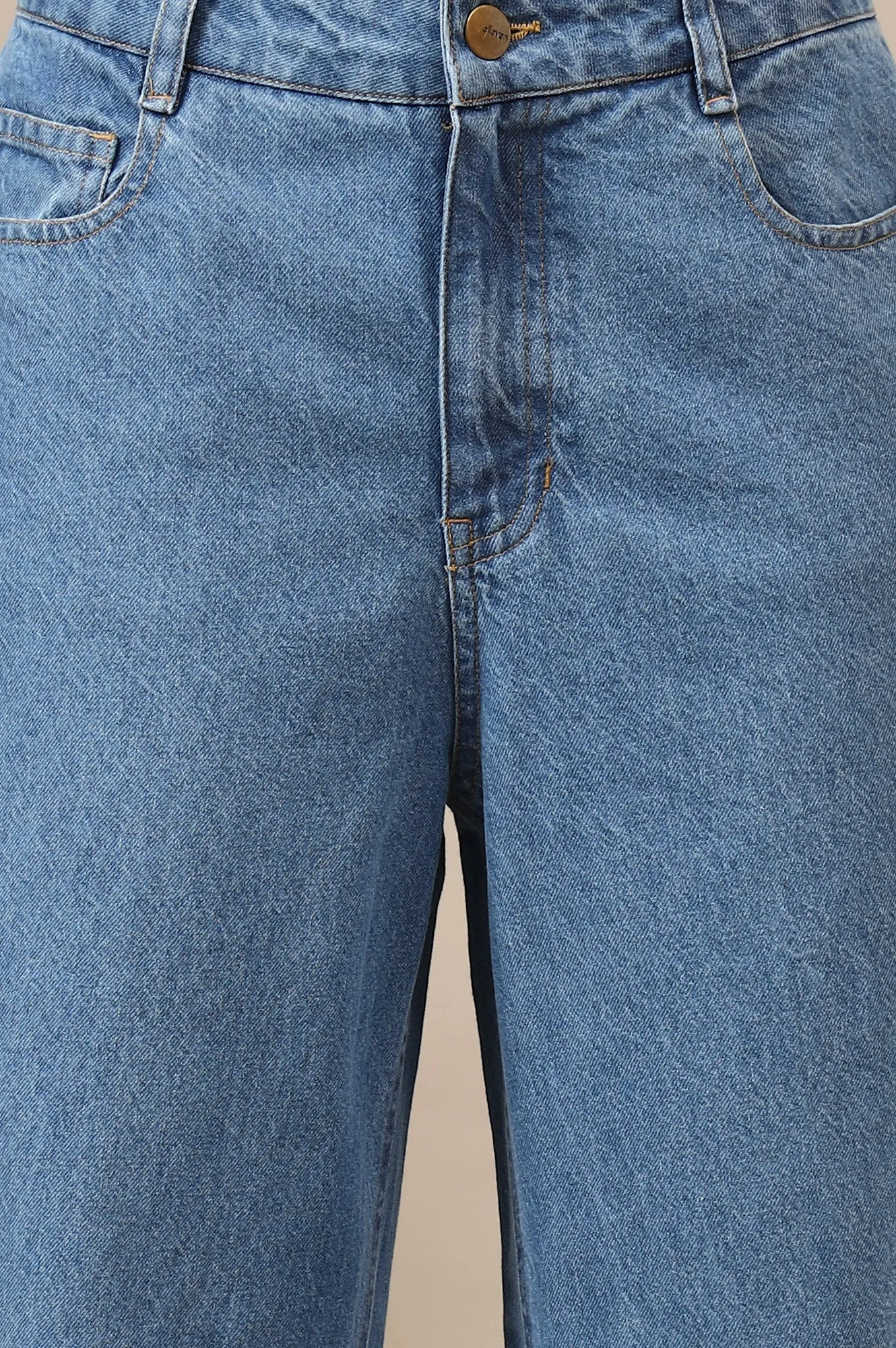 Light Blue Cotton Denim Flared Pants