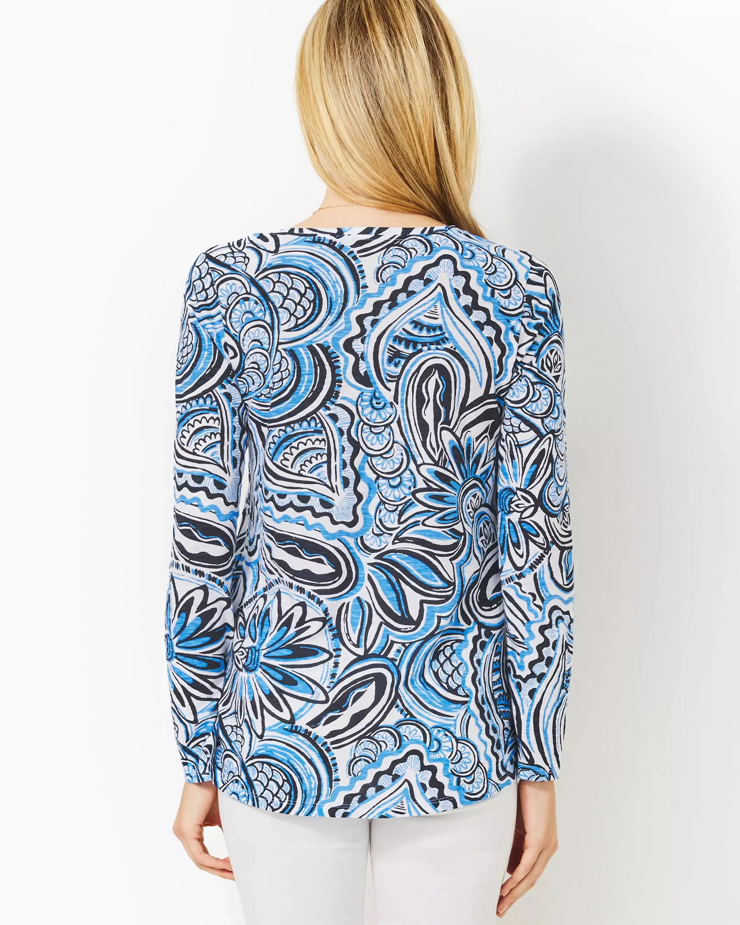 Lilly Pulitzer Etta Scoop Neck Long Sleeve Top Resort White Give It A Whirl