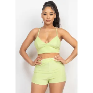 Lime Terry Towel Bralette Top & Mini Shorts Set