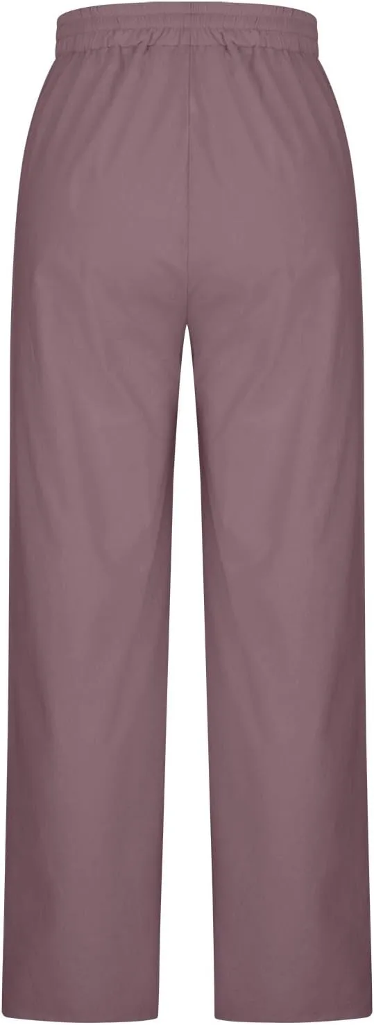 Linen Pants for Women Plus Size Dressy High Waist Wide Leg Pants Summer Comfy Lounge Palazzo Trousers with Pockets 2025