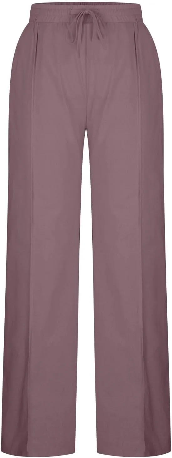 Linen Pants for Women Plus Size Dressy High Waist Wide Leg Pants Summer Comfy Lounge Palazzo Trousers with Pockets 2025