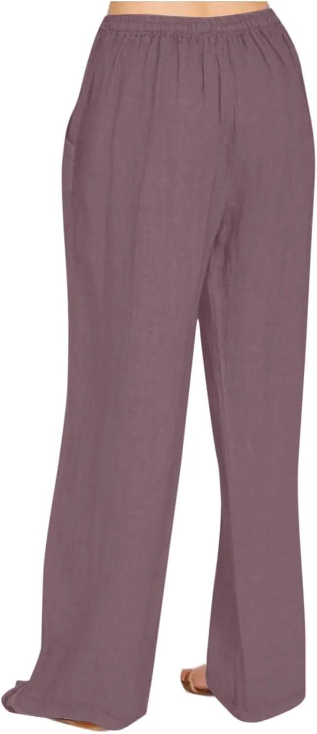 Linen Pants for Women Plus Size Dressy High Waist Wide Leg Pants Summer Comfy Lounge Palazzo Trousers with Pockets 2025