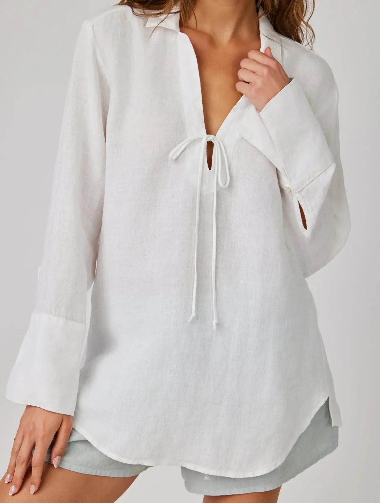 Linen Tie Neck Tunic