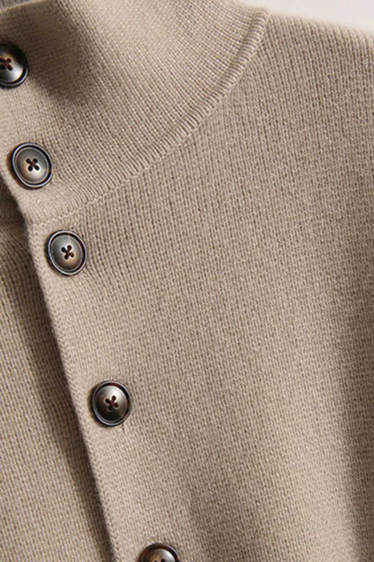 Loose Light Camel Turtleneck Button Thick Knit Sweaters Long Sleeve