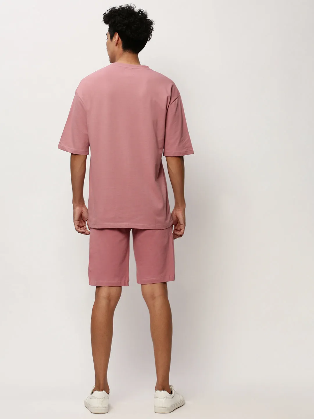 Men Mauve Round Neck T-Shirt & Shorts Co ords Set