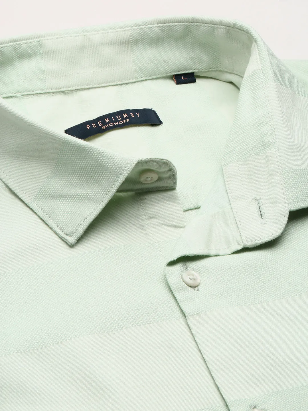 Men Sea Green Striped Premium Casual Shirt