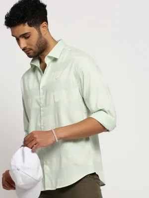 Men Sea Green Striped Premium Casual Shirt