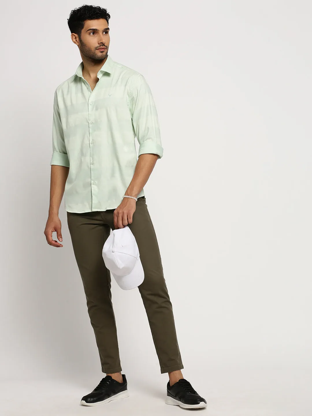 Men Sea Green Striped Premium Casual Shirt