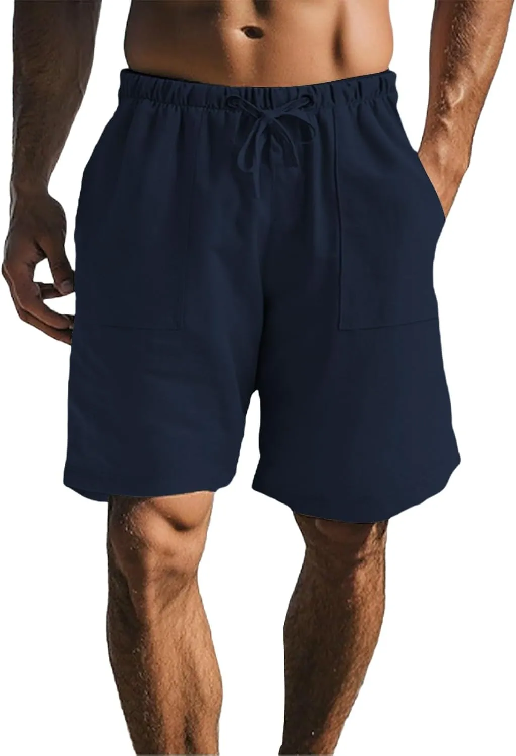 Mens Casual 5"/ 7" Cotton Linen Shorts Elastic Waist Drawstring Workout Running Jogging Summer Beach Shorts Pockets