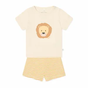MORI Lion T-Shirt & Stripe Ribbed Shorts - Panda Cream