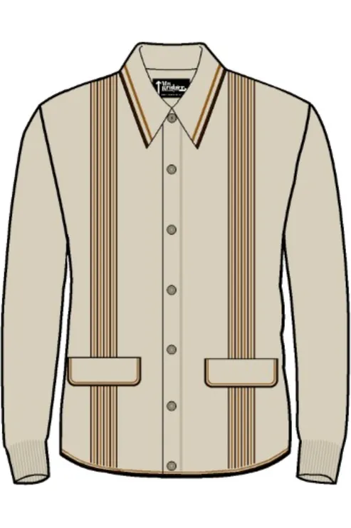 Mr Bridger - 'Augustus' Stone, Amber & Chocolate Border Stripe L/S - Polo Knit