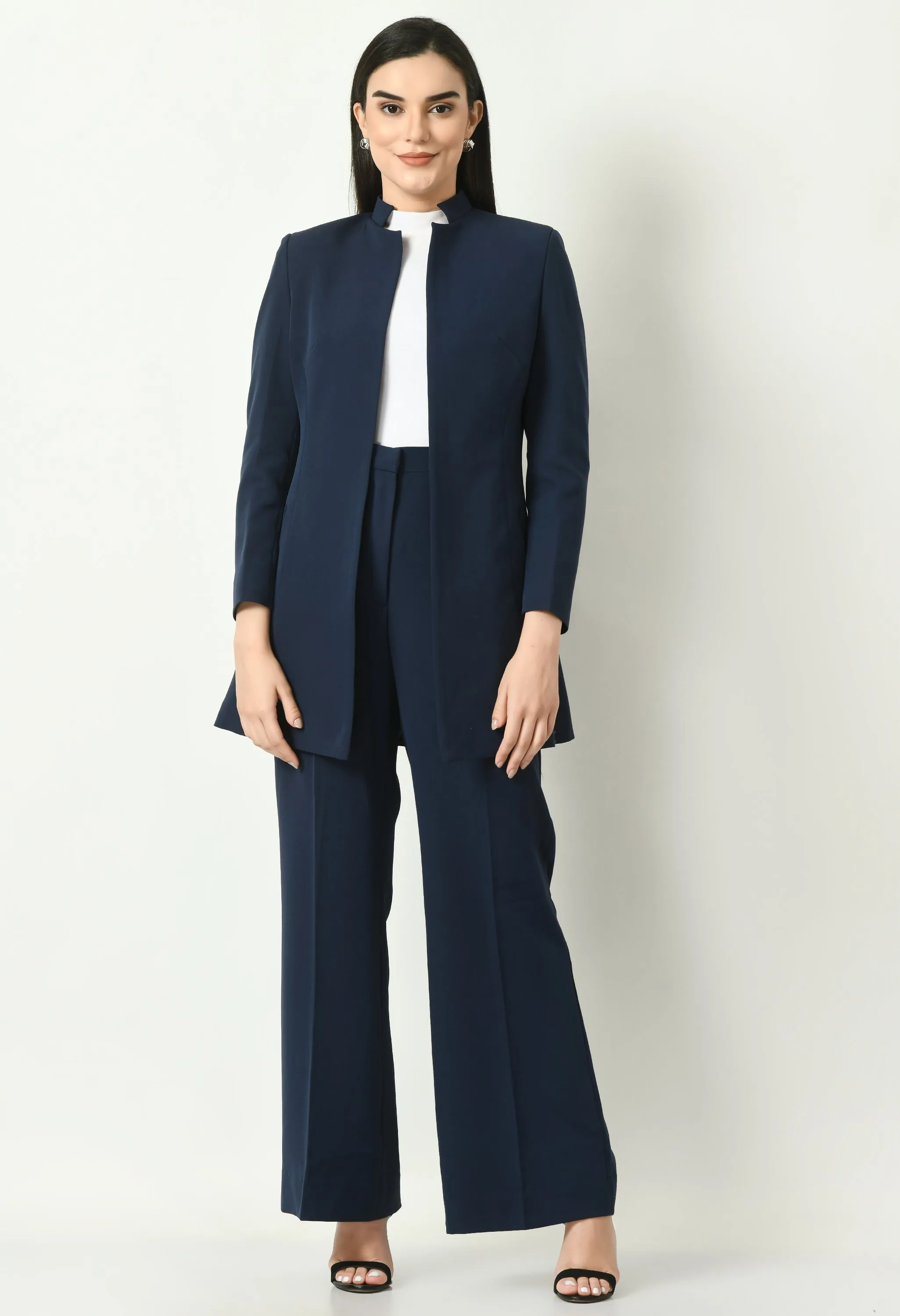 Navy Blue Cotton Blend Supremacy Solid Trench Coat