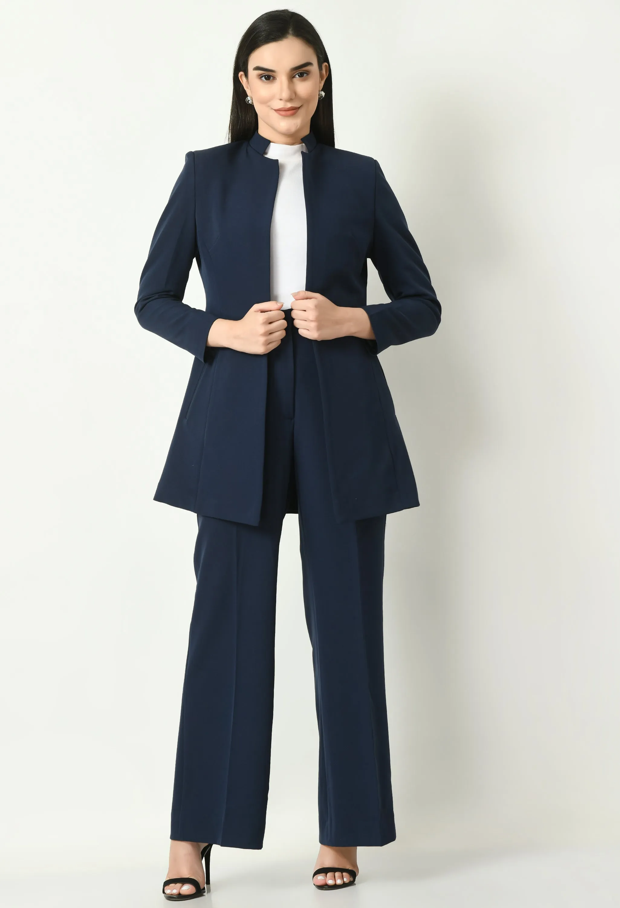 Navy Blue Cotton Blend Supremacy Solid Trench Coat