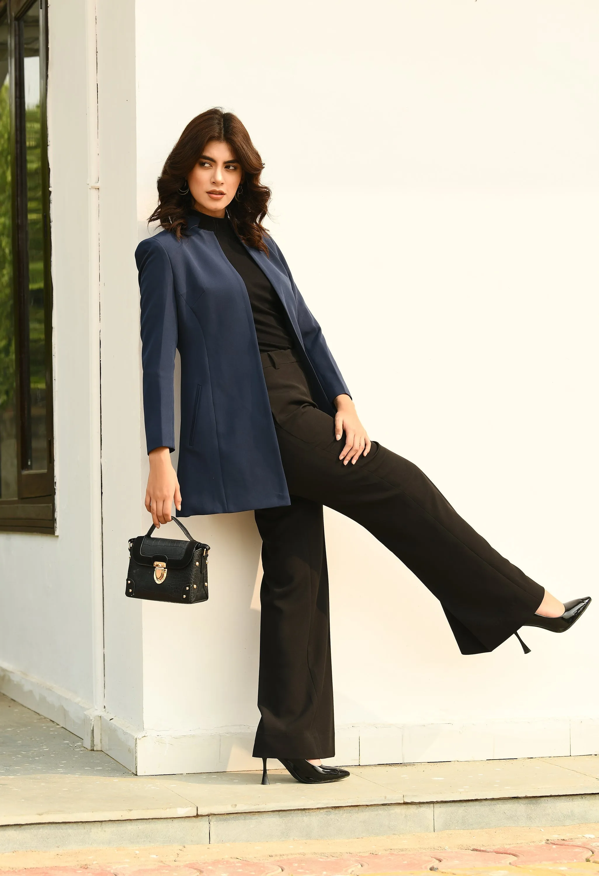 Navy Blue Cotton Blend Supremacy Solid Trench Coat
