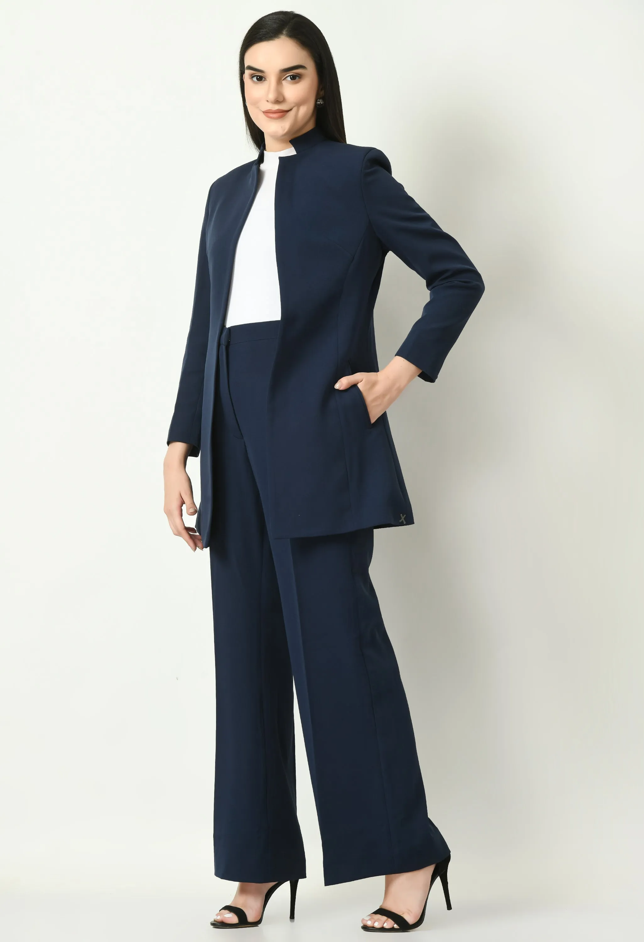 Navy Blue Cotton Blend Supremacy Solid Trench Coat
