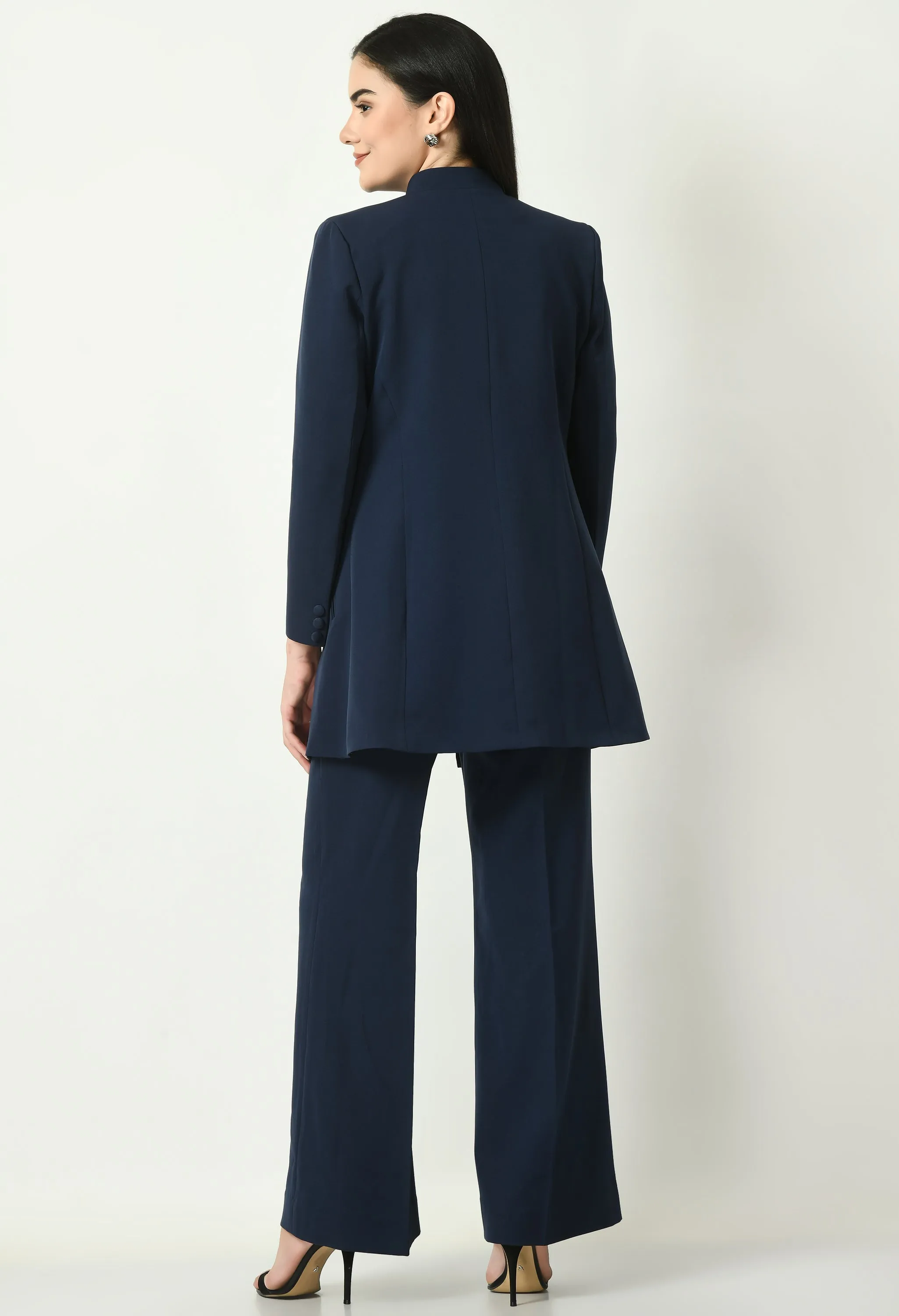 Navy Blue Cotton Blend Supremacy Solid Trench Coat