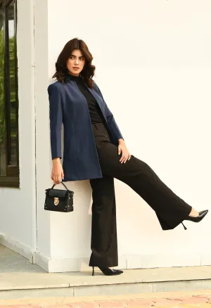 Navy Blue Cotton Blend Supremacy Solid Trench Coat