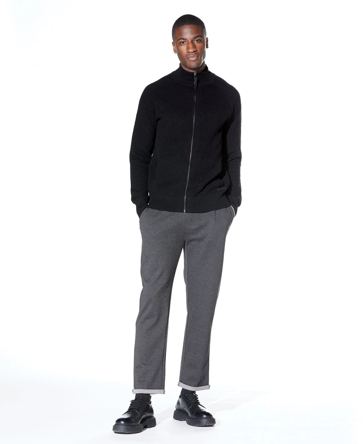 Nikhil Zip Funnel Neck Sweater (Black)