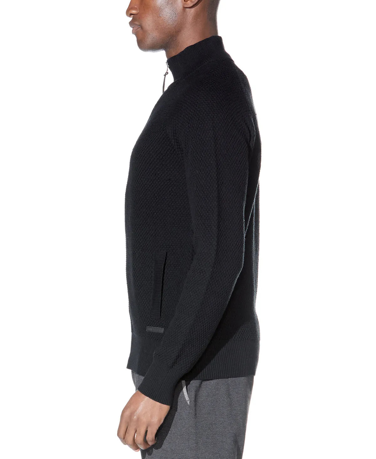 Nikhil Zip Funnel Neck Sweater (Black)