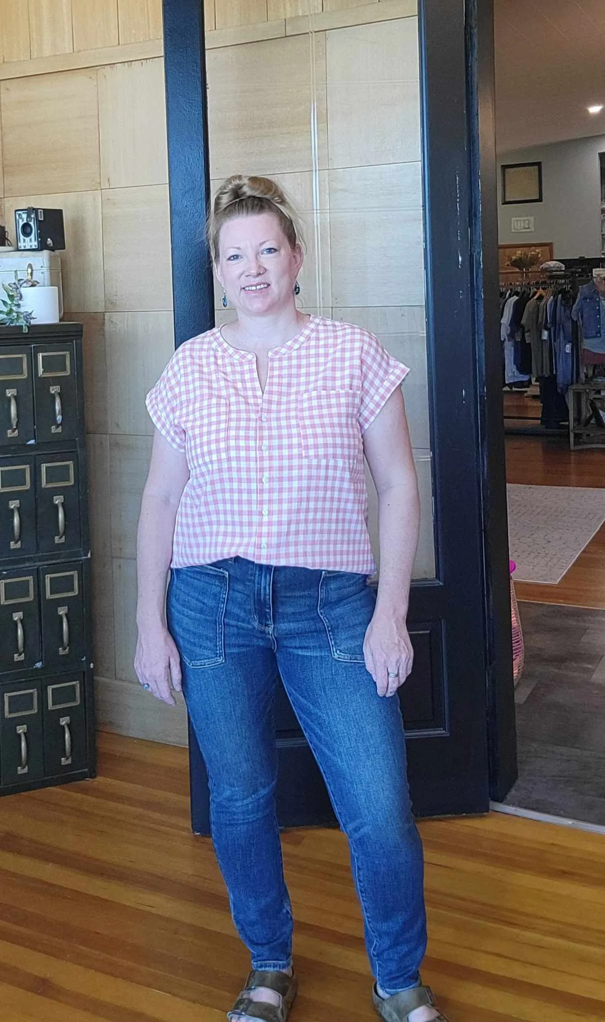 PINK AND WHITE GINGHAM BLOUSE