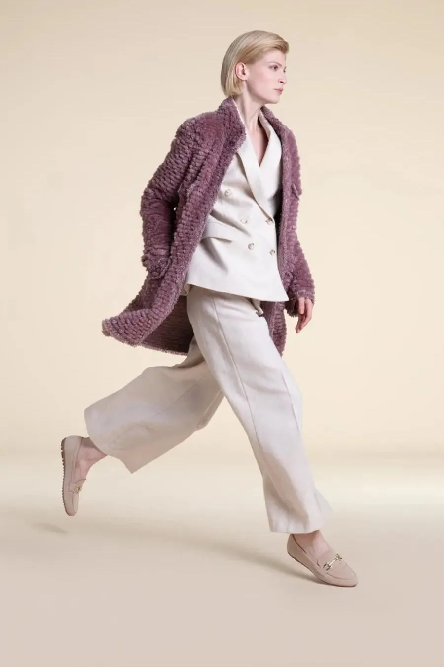 Pink sheared fur coat