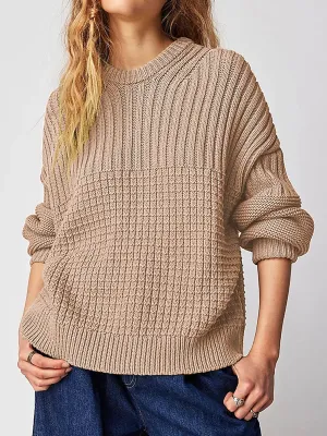Relaxed Fit Solid Color Round Neck Sweater