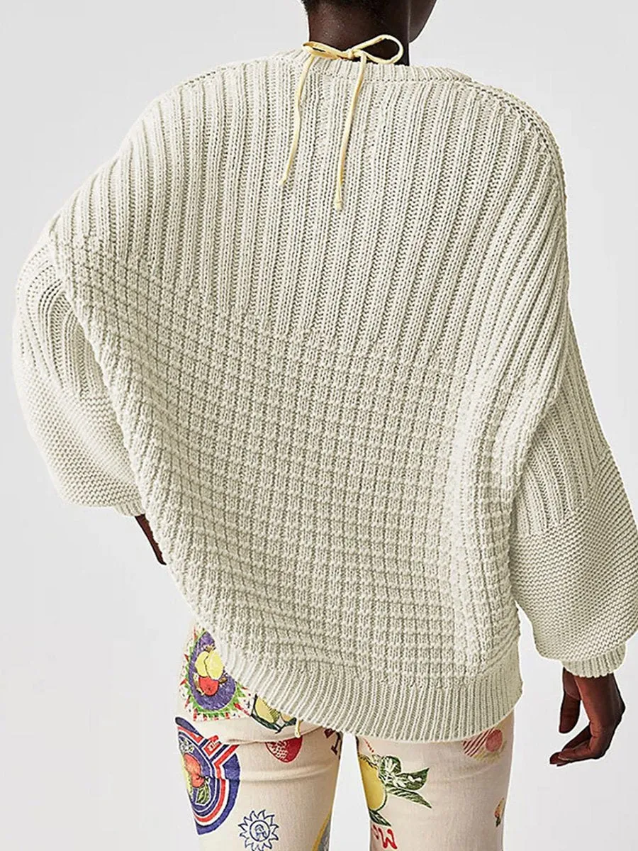 Relaxed Fit Solid Color Round Neck Sweater