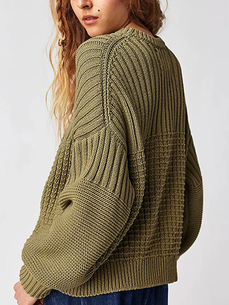 Relaxed Fit Solid Color Round Neck Sweater