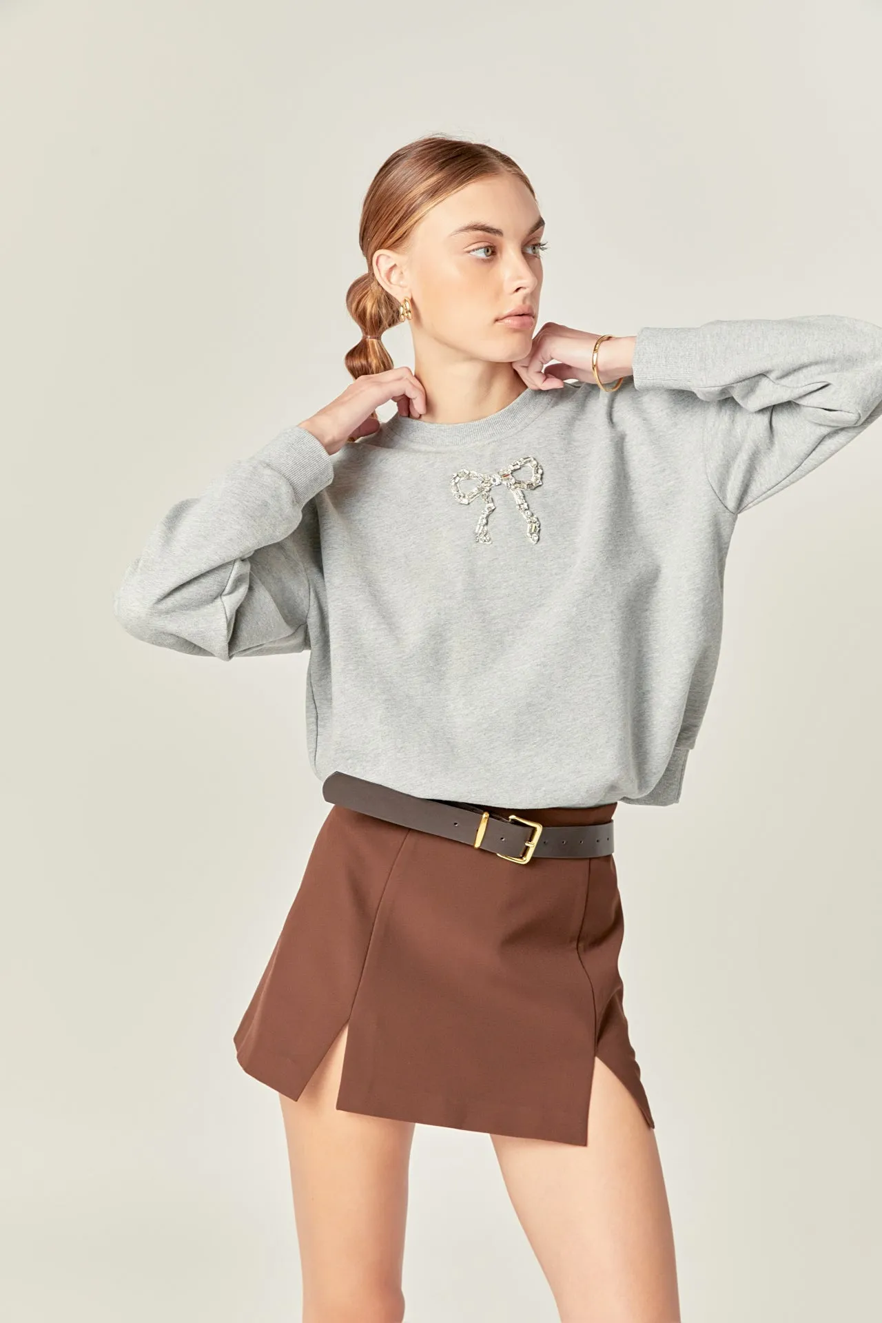 Rhinestone Bow Sweatshirt