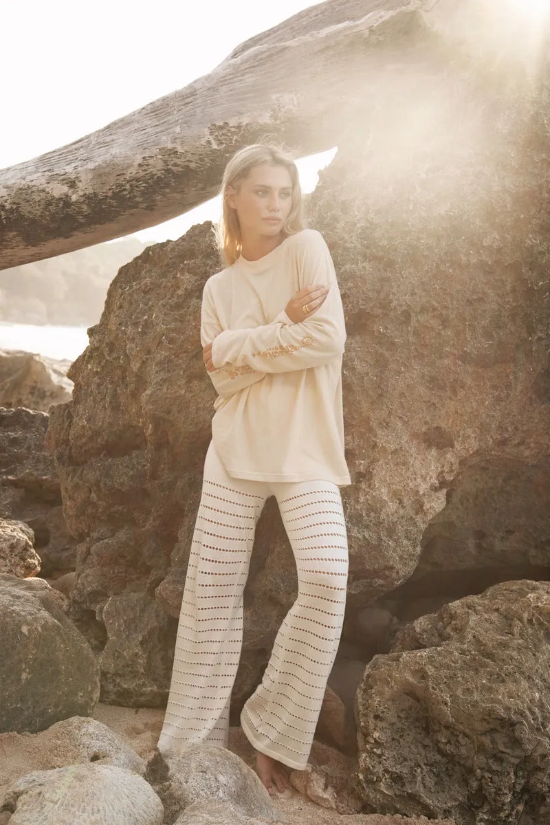 RIPPLES KNIT CROP PANT - CREAM