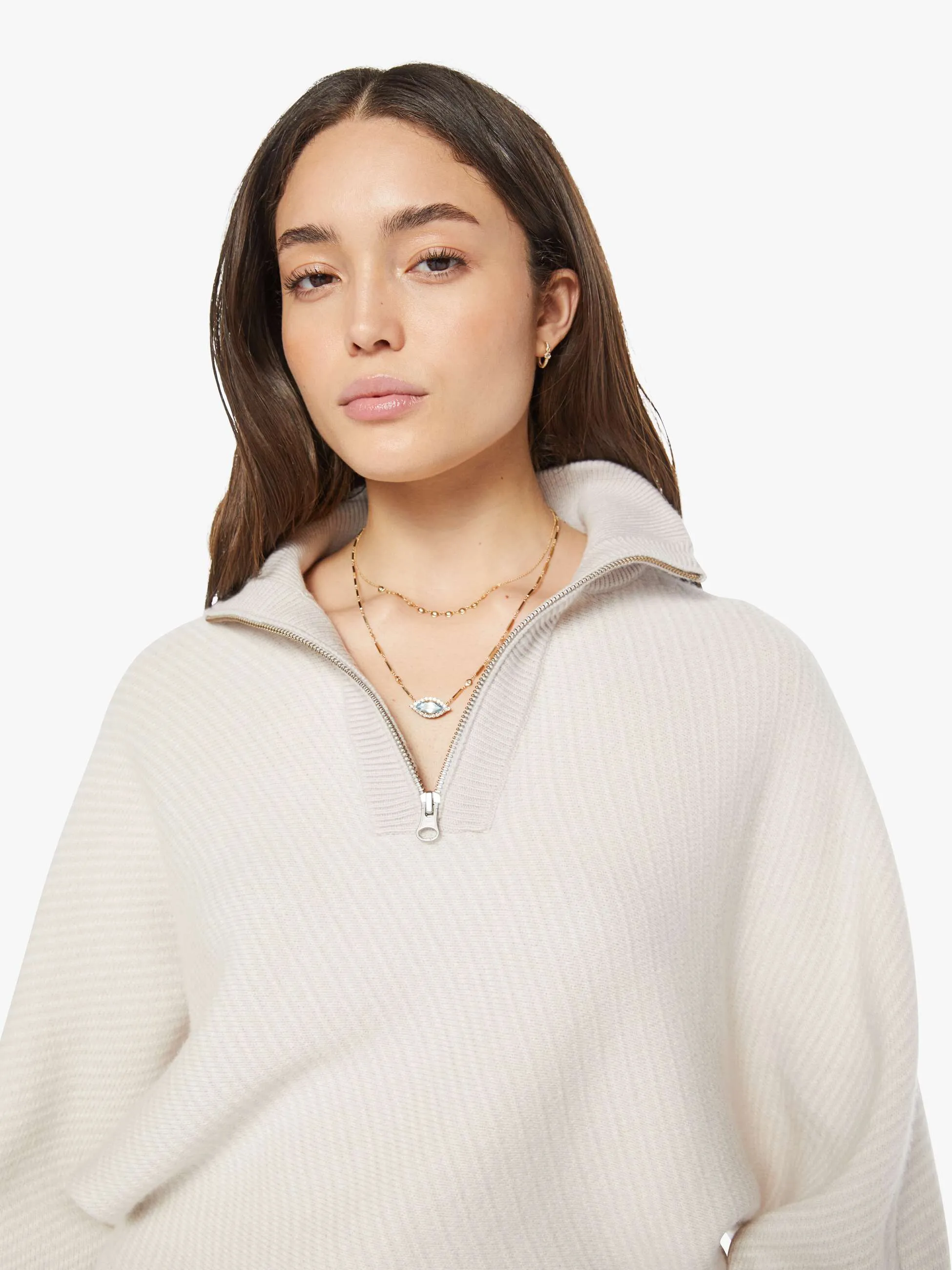 SABLYN Amber Mock Neck Half Zip Dolman - Himalaya Gardenia