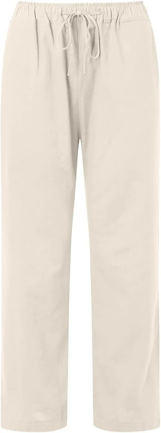 sdbrld Linen Pants Women Summer Trendy Casual High Waist Trousers Drawstring Loose Fit Lightweight Long Palazzo Gauze Pants