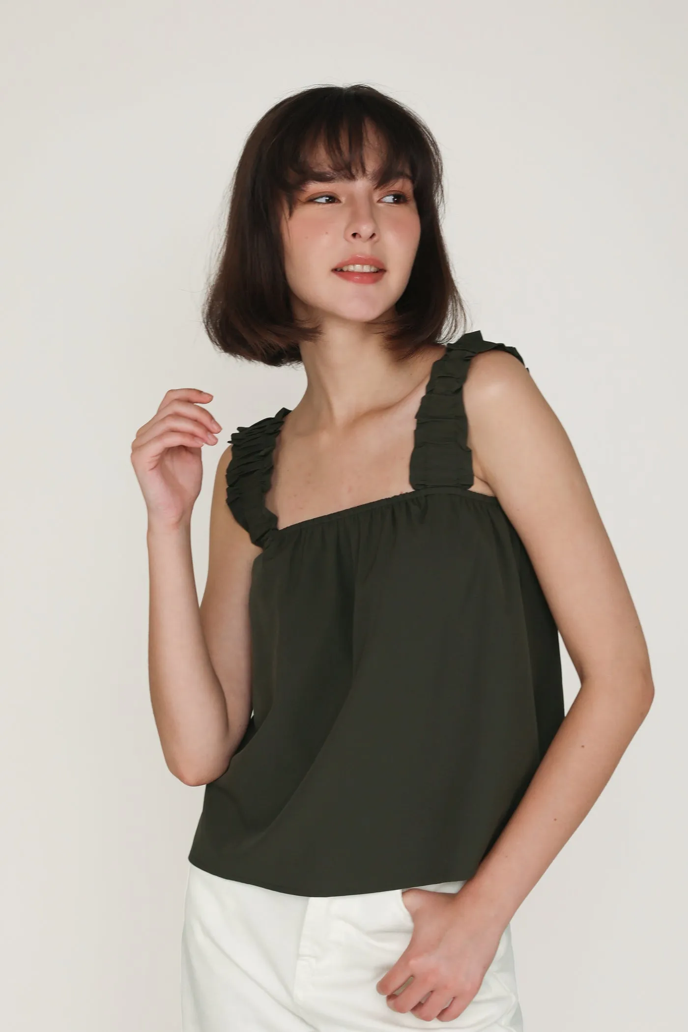 Sebelle Ruched Strap Flare Top