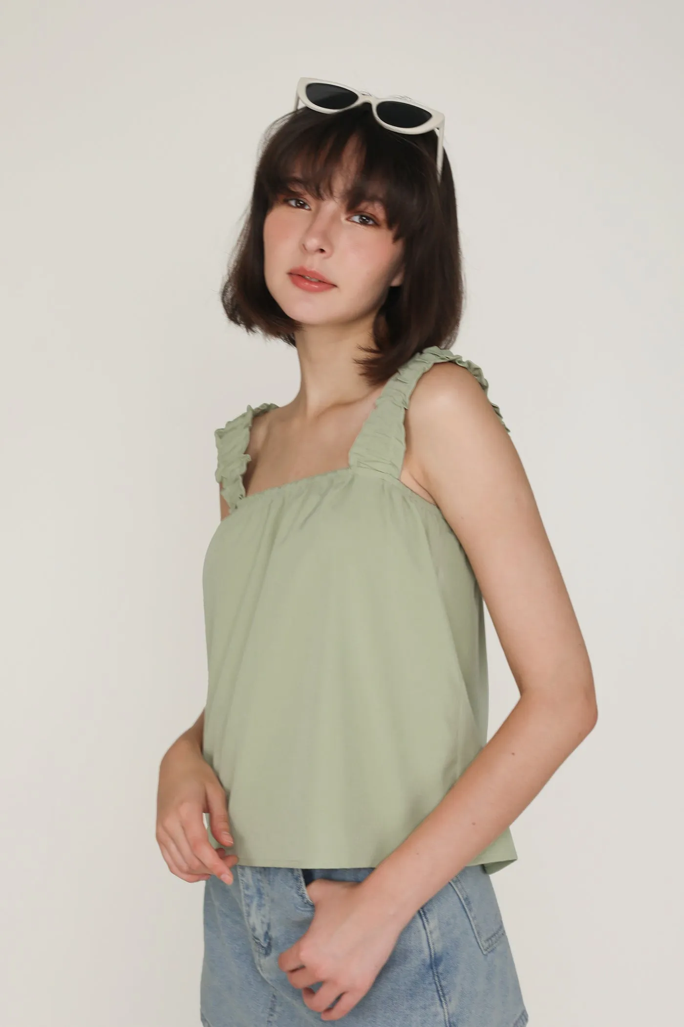 Sebelle Ruched Strap Flare Top