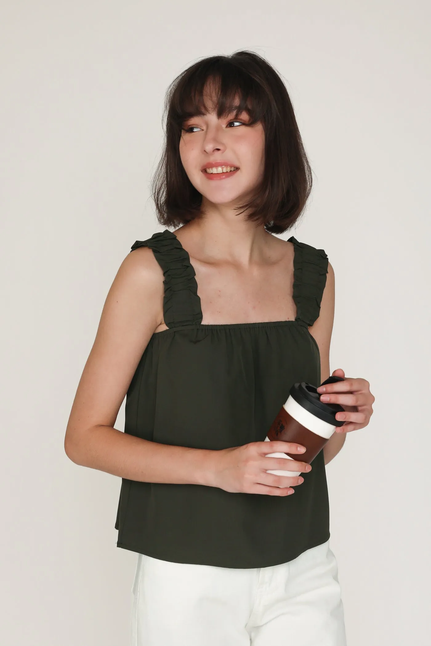 Sebelle Ruched Strap Flare Top