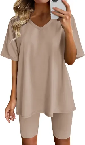 Sport Sets Women 2 Piece Outfits Women Summer Casual Oversized T-Shirt Tops Biker Shorts Workout Sports Tracksuit